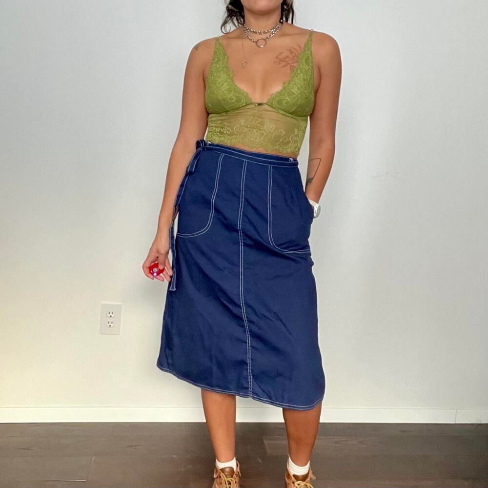 70s denim wrap skirt navy